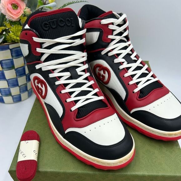 Men’s Gucci MAC 80 high top Leather sneakers Size 12 made in Italy - Picture 1 of 9